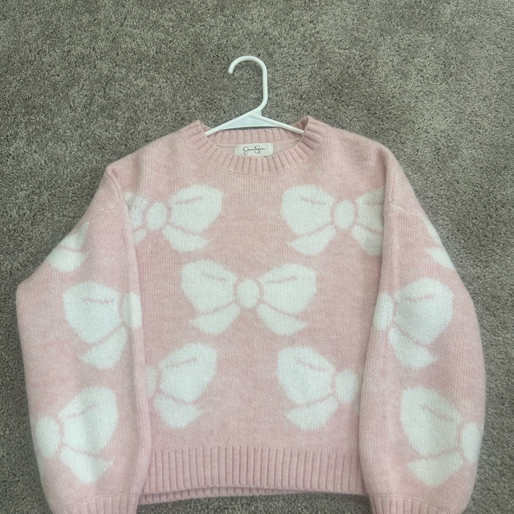 Jessica Simpson Pink and White Bow Sweater
